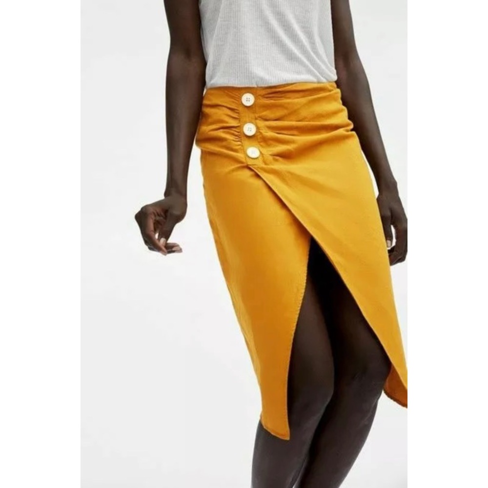 Zara Linen Cotton Mustard Yellow Skirt Size XS‎